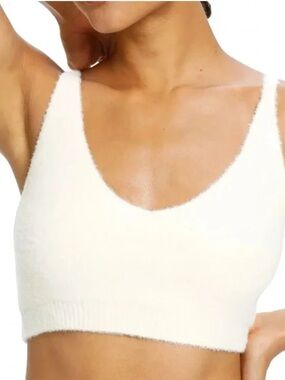 Snuggle Sac Fuzzy Knit Crop Tank Soft Oatmeal Lounge Bralette XL NWOT
